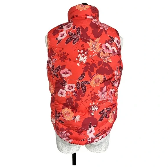 LL Bean Reversible Coral Floral Cream Down Puffer Vest  Size Medium - Picture 8 of 15
